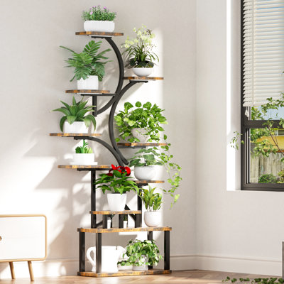 Support pour plante en forme de S de 68,5 po de hauteur avec 10 lumières de croissance flexibles, idéal pour les plantes d'intérieur dans le salon et le vestibule, étagère à spectre décorative pour la maison, affichage multifonctionnel des matériaux
