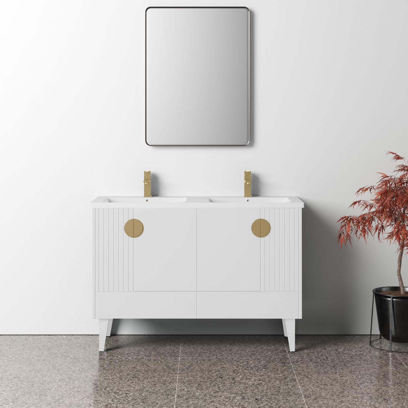 Saimah 47.25'' Double Bathroom Vanity, White Matte, Satin Brass