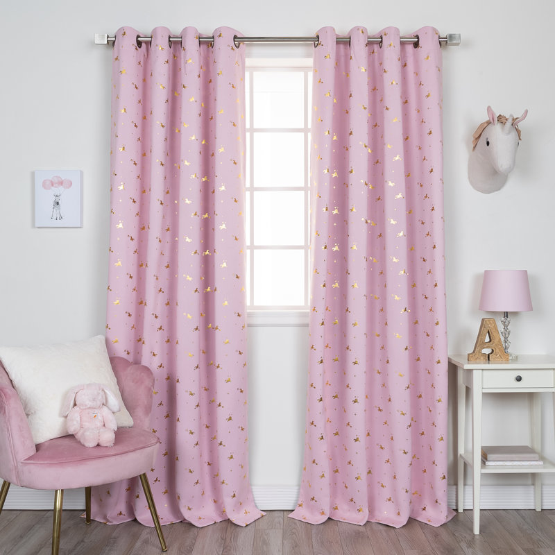 Golden Enchanted Unicorn Polyester Blackout Curtain Pair, 52" W x 63" L, Light Pink