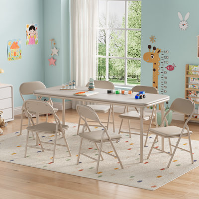 Ensemble 7 pièces de table et chaises pliantes pour enfants - Mobilier polyvalent pour enfants - Facile à nettoyer - Idéal pour la salle à manger, la garderie et la salle d'étude - Beige