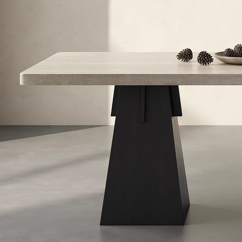 Wabi-Sabi Black Wood & Sintered Stone Table, H 29,5 po x l 55,1 po x P 31,5 po, 7 pièces : table, 6 chaises