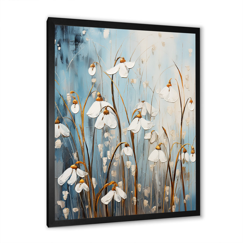 " White And Blue Snowdrops Simplicity ", Black Single Picture Framed, 40" H x 30" W x 1.5" D
