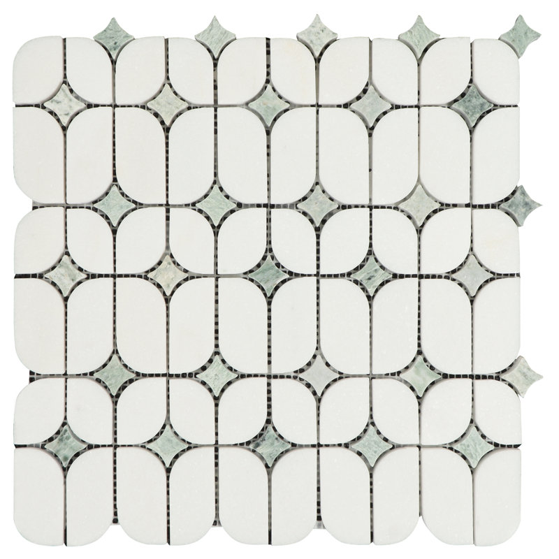Water Jet Thassos White Marble and Ming Green Novelty Mosaic Wall & Floor Tile