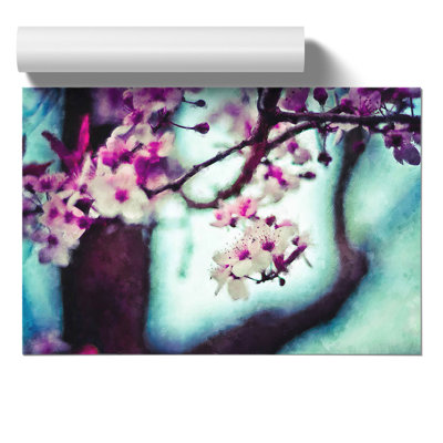 Pink Cherry Blossom Flowers Painting - Frameless Print