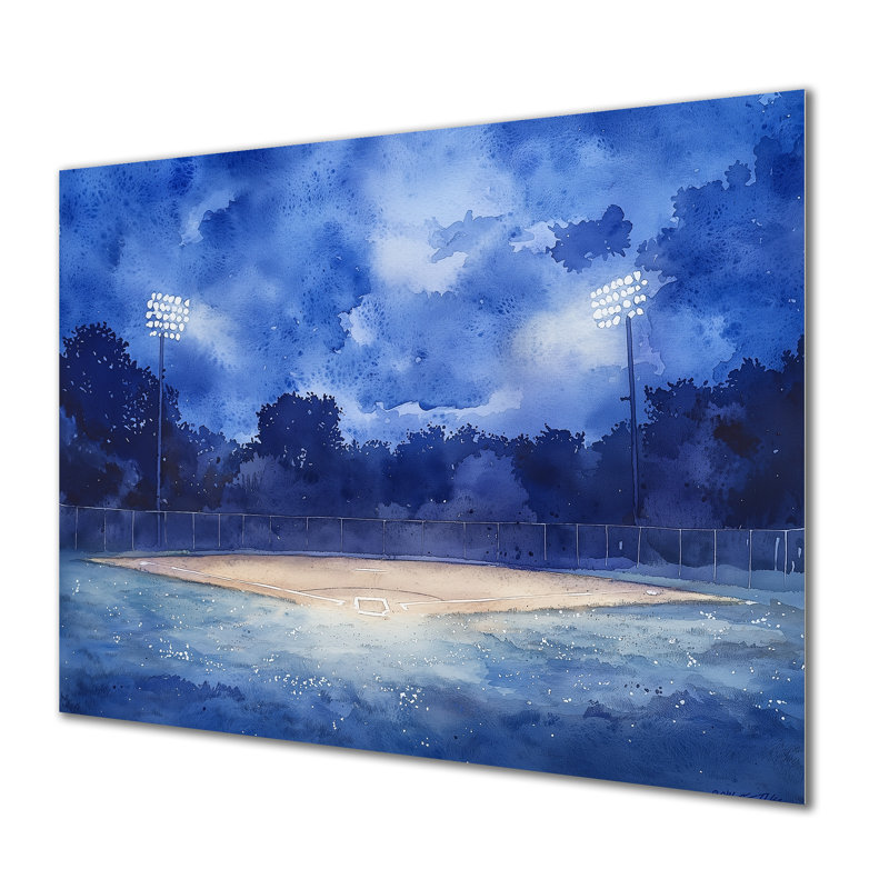Baseball Field At Night II - Sports Wall Art, impression de baseball sport, H 30 po x l 40 po