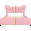 Lit rembourré en cuir de polyuréthane rose avec tête de lit d'inspiration papillon, structure en métal, structure, pas de sommier tapissier requis, accents faciles à assembler, base, ressort, assemblage rapide-130149909-130149907