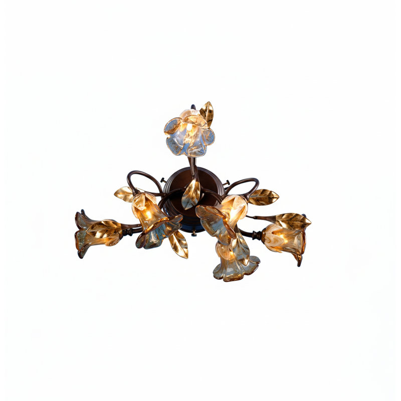Applique murale 5 lumières bronze avec abat-jour en verre