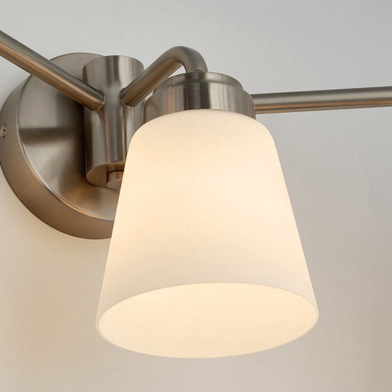 Luminaire de salle de bain 3 lumières à intensité variable avec abat-jour en verre, Nickel brossé