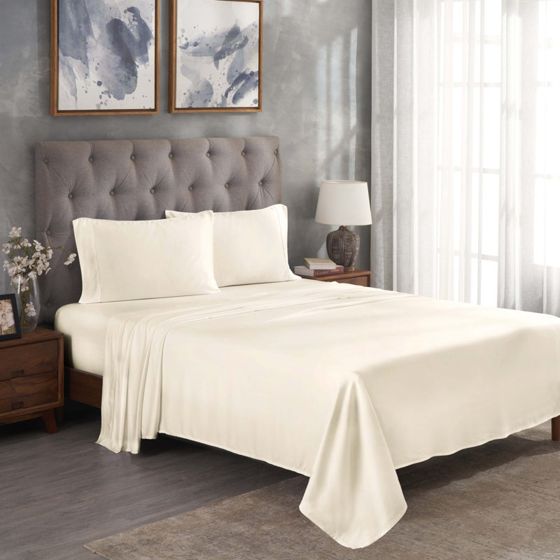 Modal From Beechwood 300 Thread Count Lightweight Cooling Solid Deep Pocket Bed Sheet Set, Ivory