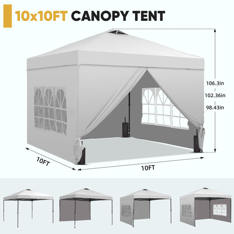 Tentes d'auvent à montage simple 10 pi x 10 pi, 10 pi x 10 pi, Blanc