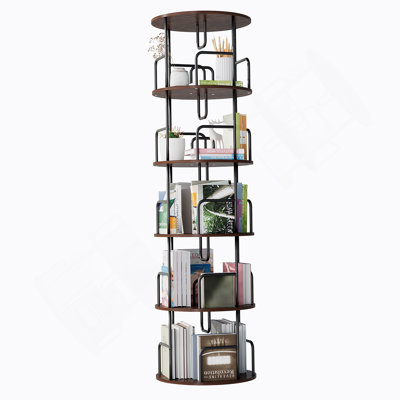 360° Rotating 5-Tier Bookshelf Tower With Smooth Turntable, Space-Saving Vertical Storage For Books And Decor.