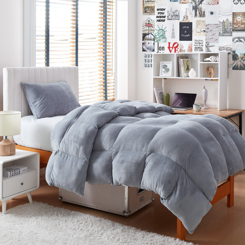 Ensemble d'édredon en microfibre 5 pièces, Gris argenté, Édredon pour lit simple TG + 1 taie décorative