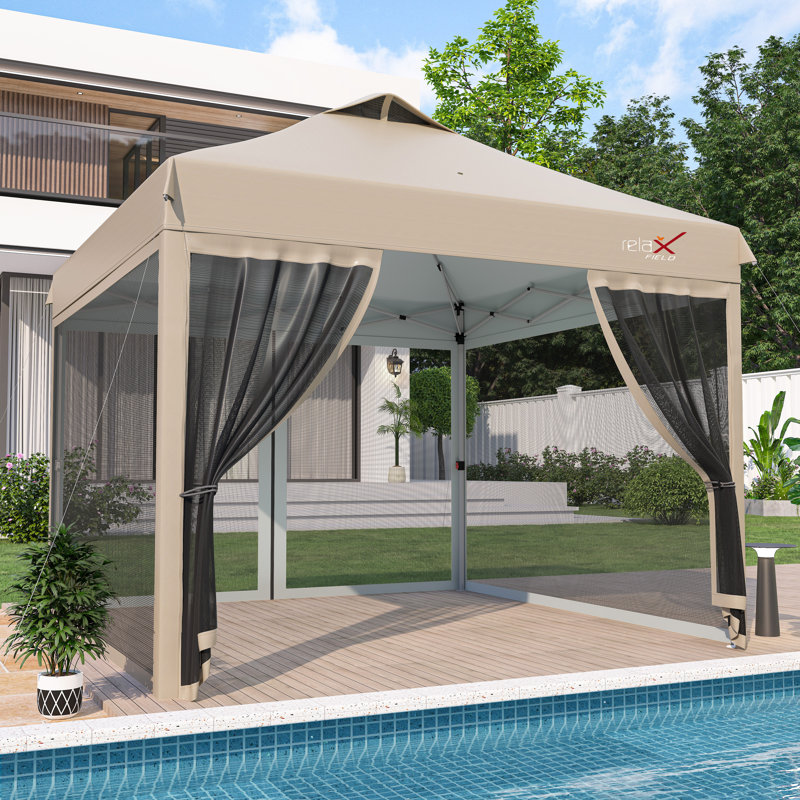 Pavillon de jardin d'extérieur 10 x 10 avec moustiquaire, tente à moustiquaire escamotable pour le camping, cour arrière
