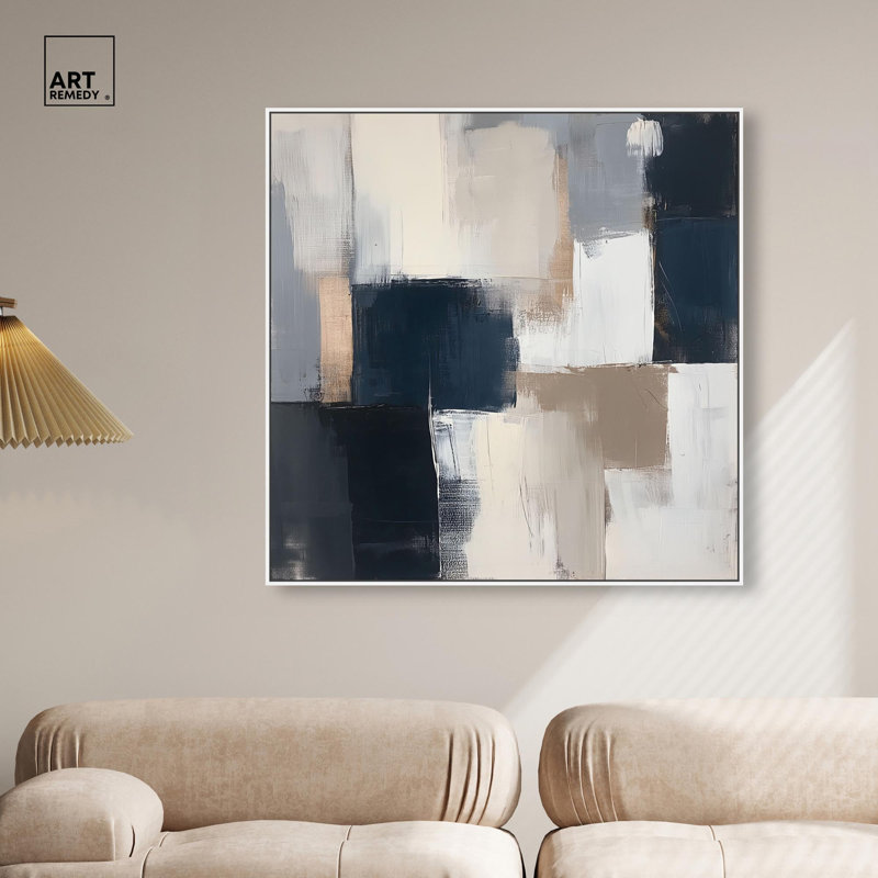 "Blue Mood Profondeur III", art mural bleu par Art Remedy, H 41 po x l 41 po, Cadre flottant blanc