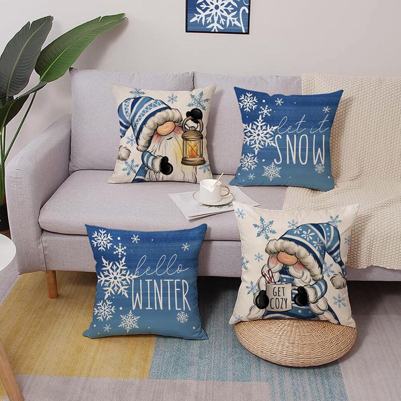 Ensemble de 4 coussins décoratifs Hello Winter Blue Gnome, 18 x 18, Let It Snow