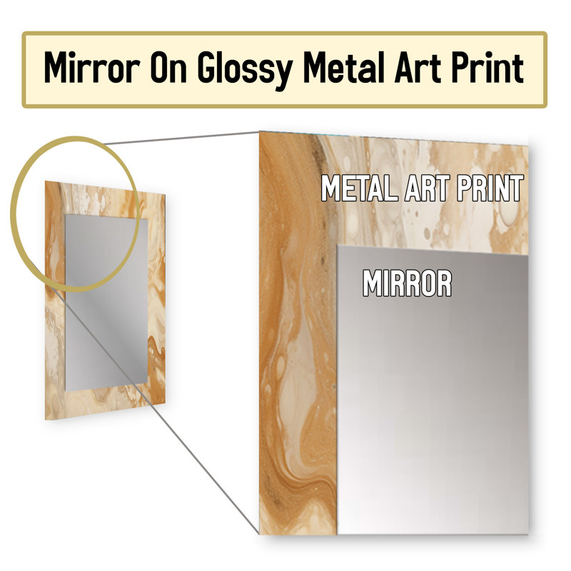 Cream Marbled Melody IV - Beige Modern Wall Mirror, 40" x 30"