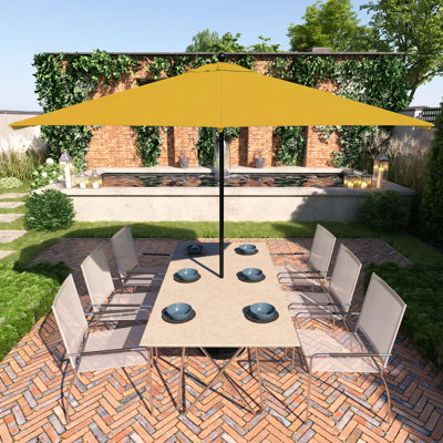Parasol de patio commercial noir 11 pieds avec poulie à nervures en fibre de verre Sunbrella jaune tournesol
