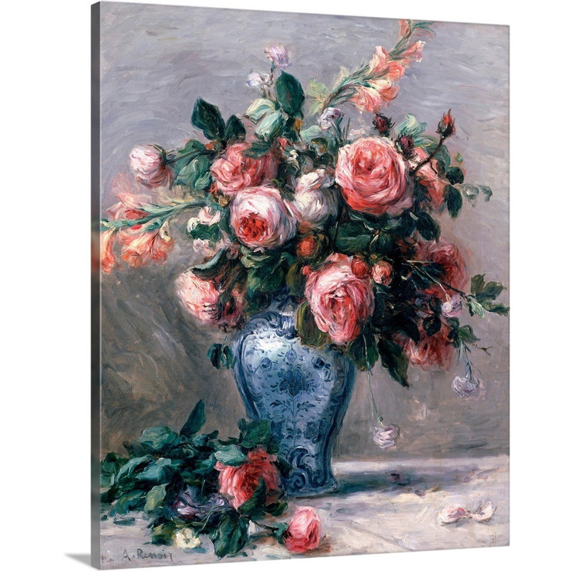 Reproduction d’art sur toile, "vase de roses" par Pierre-Auguste Renoir, H 20 po x l 16 po x P 1,25 po, Toile tendue