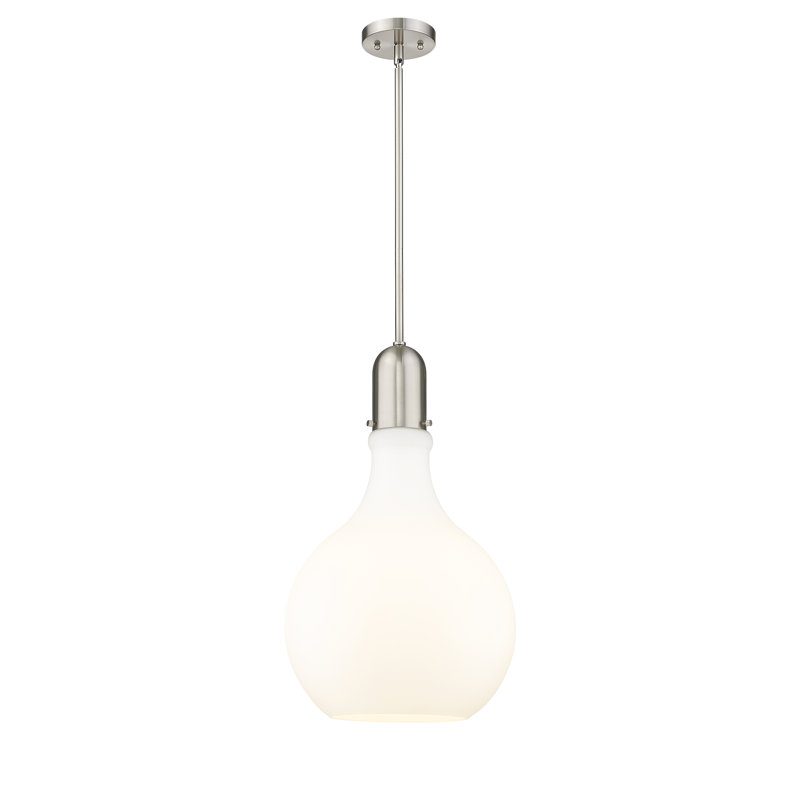 Luminaire suspendu sphère 1 lumière Krier, Blanc mat, H 55,75 po x l 13,75 po x P 13,75 po, Nickel satiné brossé