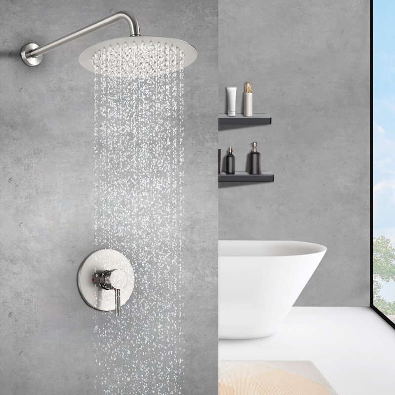 Topcraft 10-Inch Round Wall-Mounted Rain Shower System, Brushed Nickel