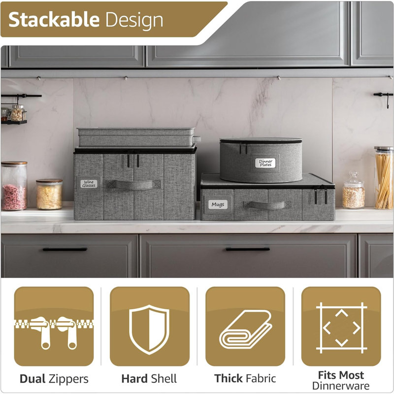 Gray Fabric Stackable Lidded Kids Storage Box Set
