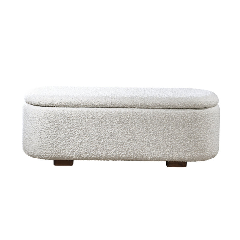 Sandro Beige Bouclé & Walnut Bench w/Storage
