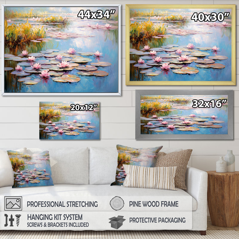 «Monets Water Lily Pond Reflections 3 - Lake», art mural, H 24 po x l 32 po x P 1 po, Cadre flottant noir