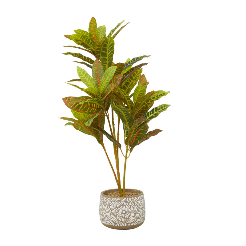 30'' Faux Crotons Plant in Cement Pot