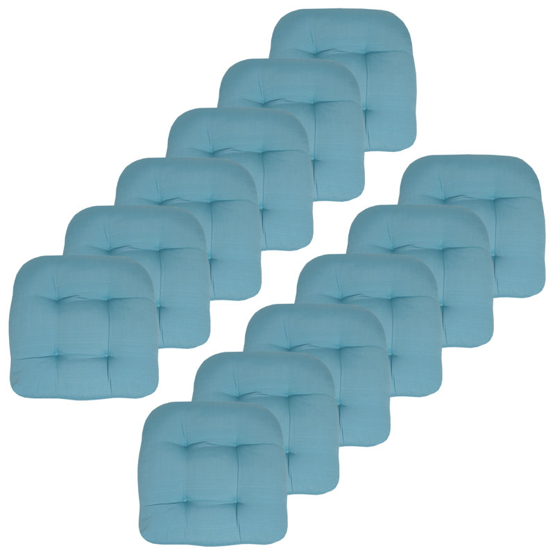 Marina Decoration Premium Thick Comfy Patio Seat Pads Fiber Fill Tufted Tie-Less Pillows 19 x 19 x 5 Inch Textured Solid Cover Indoor Outdoor Chair Cushions, 12 Count Pack Teal Color