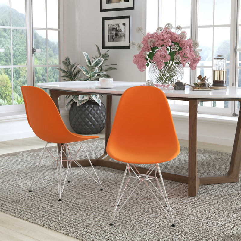 Chaise en plastique Daker avec base chromée, Orange