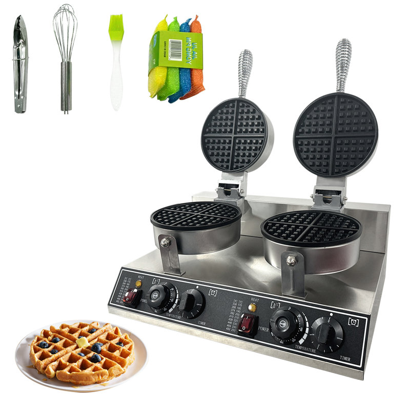 Gaufrier commercial à double tête, gaufrier antiadhésif en acier inoxydable de 2400 W avec plage de température et contrôle de temps de 122 57 à 572 ℉, parfait pour les brasseries de café-restaurant de maison