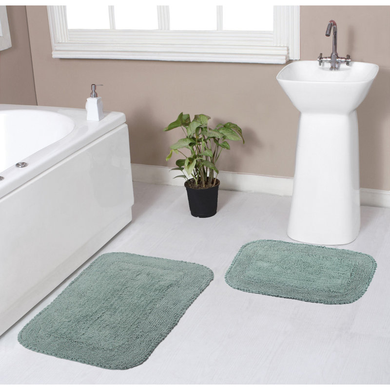 Ensemble de 2 tapis de bain en coton Aceyon, Bleu