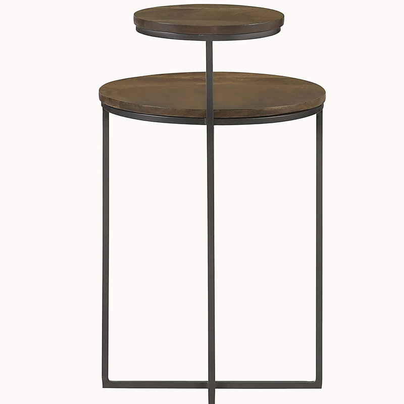 Table d'appoint naturelle et grise à deux niveaux