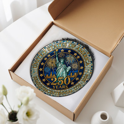 Statue Fireworks USA 250th Anniversary Merchandise Glass Window Panel for Home  Decor，7.8H