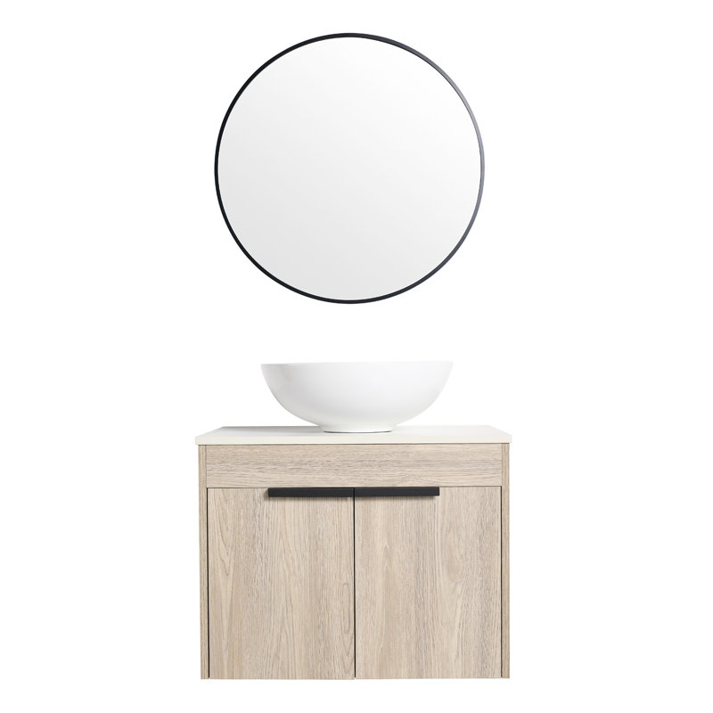 Modern Design Float Bathroom Vanity With Ceramic Basin Set, 24"