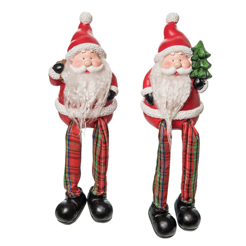  Ensemble de 2 décorations de Noël en résine père Noël avec barbe floue