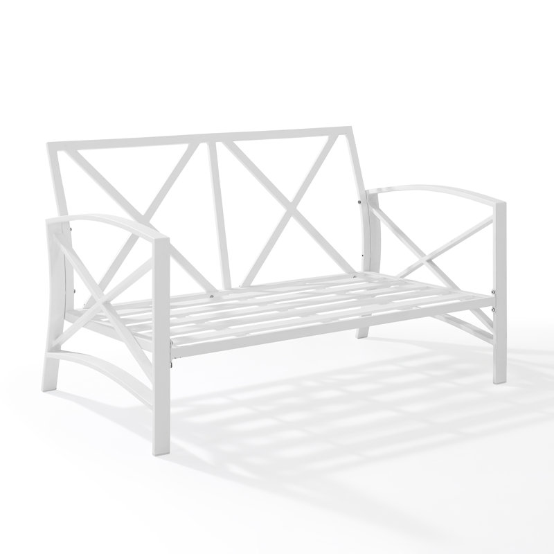 Mosier 54'' Wide Metal Loveseat with Cushions, Navy, White