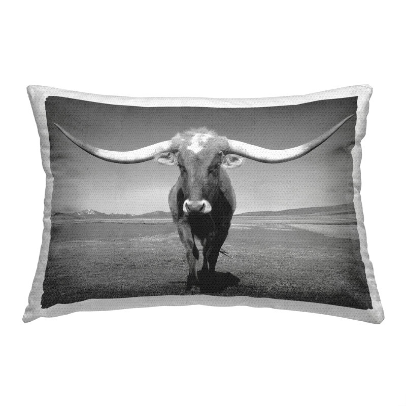 Coussin d'extérieur imprimé Longhorn Cow Portrait par Steve Toole
