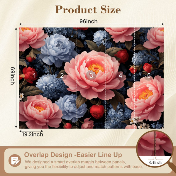 Red Barrel Studio Peel and Stick Wallpaper Peony Rose Floral Blue Pink ...