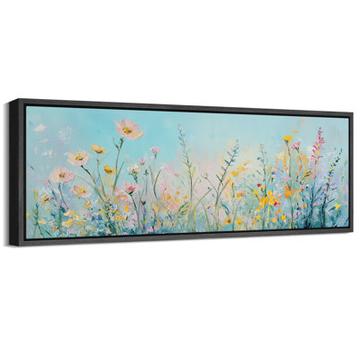 Teal Blue Abstract Floral Artwork, Living Room Wall Pictures, Giclee Canvas Digital Print Extra Large Framed Wall Art