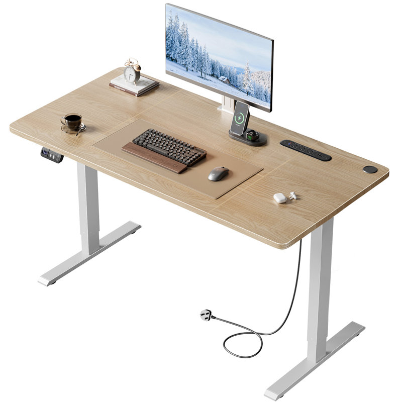Electric Height-Adjustable Standing Desk with Built-In Power Outlets & USB Ports, Sit-Stand Home Office Desk with Memory Control Panel & Cable management