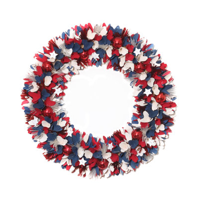 21" Red, White and Blue Flowers and Ornaments Wreath