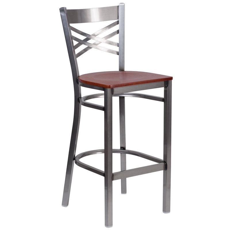 "X" Back Metal Restaurant Barstool, Cherry