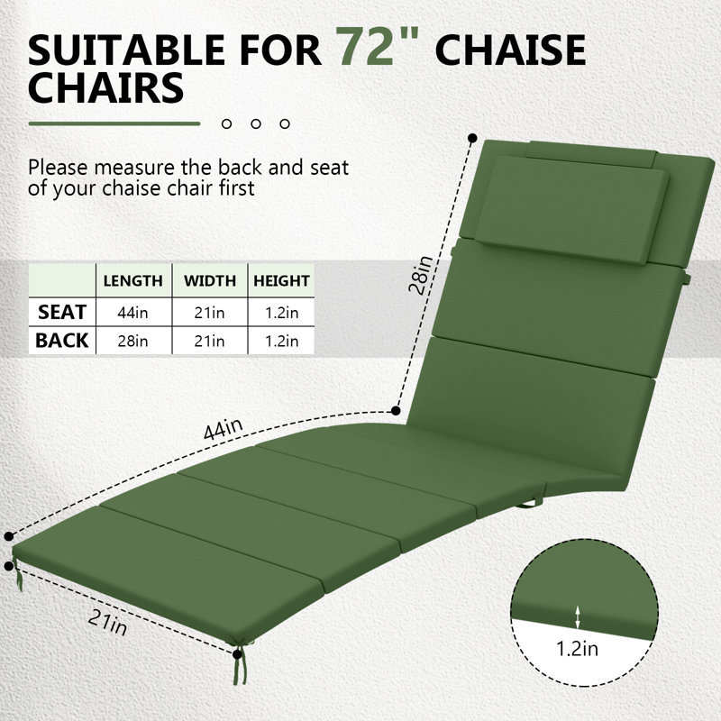 72''L X 21''W X 1.18''T Chaise Lounge Cushion Outdoor, Green
