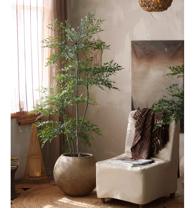 Lifelike Nandina Indoor Tree, 70.8" H x 27" W x 5.9" D
