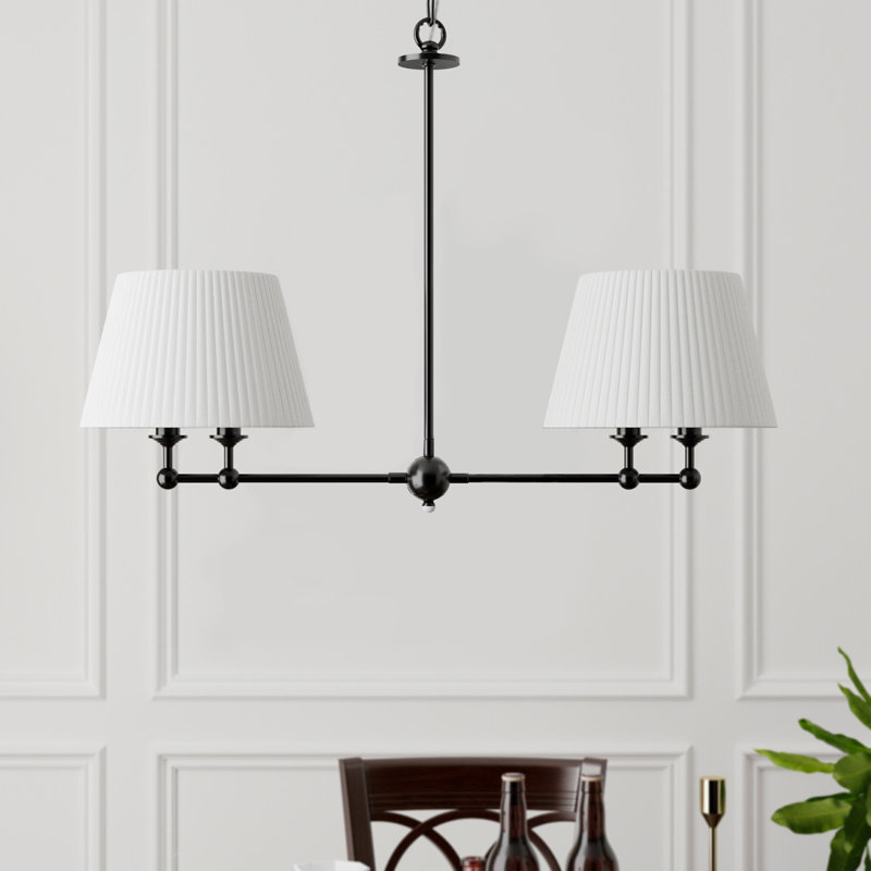 Aeris 4-Light 36"W Black Dimmable Classic And Traditional Shaded Linen Modern Pendant for Dining Room, Matte Black
