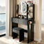 Meuble-lavabo rond 17 po à DEL avec tabouret, prise de courant 2AC + 2USB, luminosité réglable de 3 couleurs et grand rangement