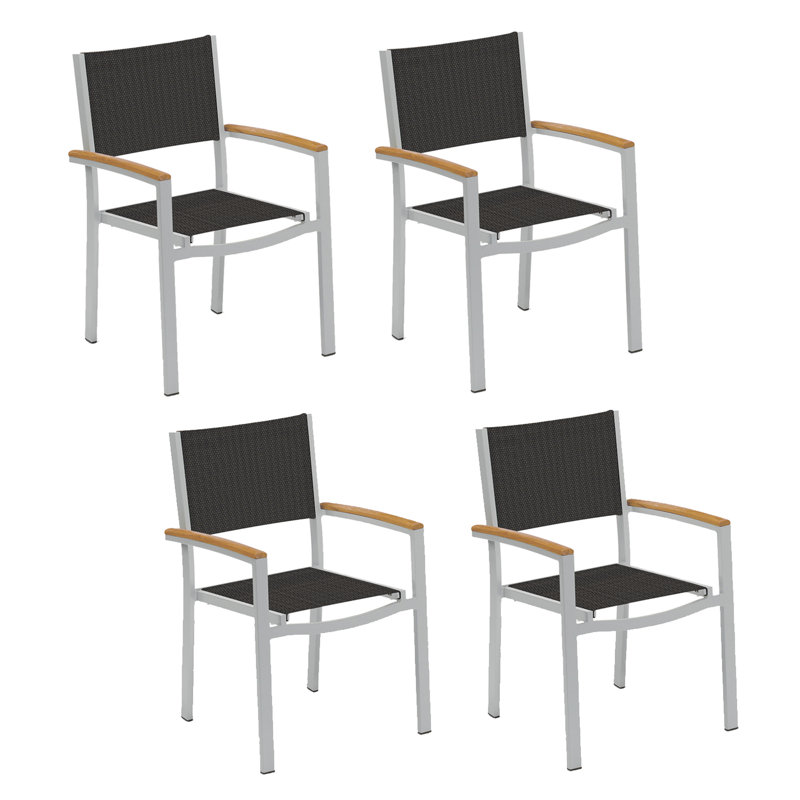 Travira Stacking Patio Dining Chair, Tekwood Natural, Flint, Ninja Black Basketweave