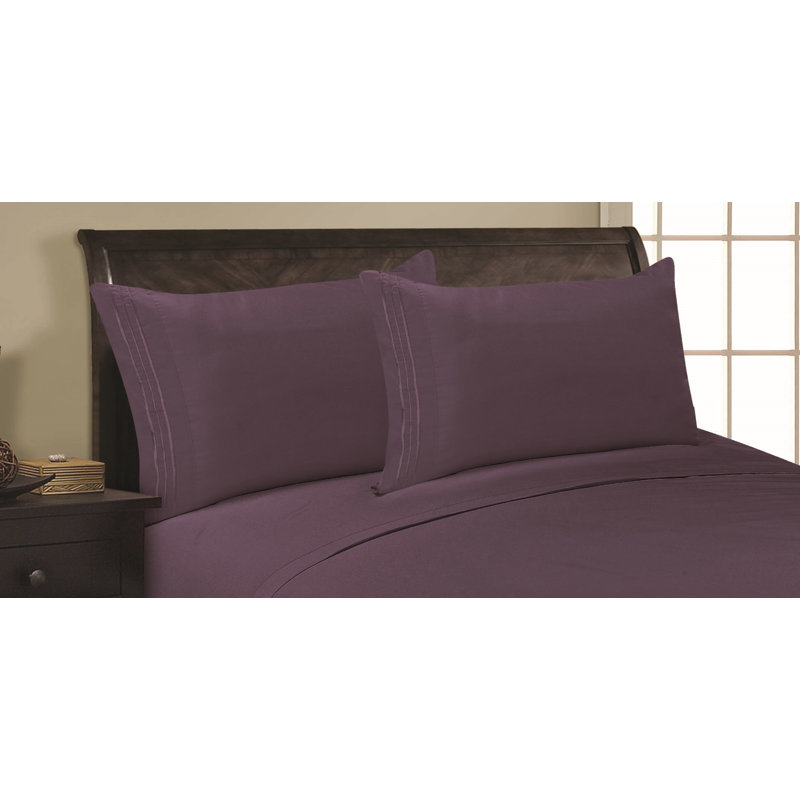  Embossed Stripe Brushed Microfiber Pillowcase Set, Purple, King Pillowcase
