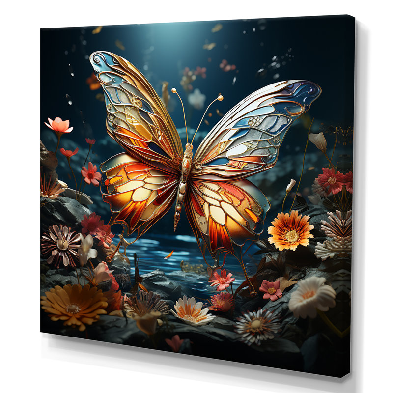 Envol de papillon sur toile, H 16 po x l 16 po x P 1 po, Toile tendue